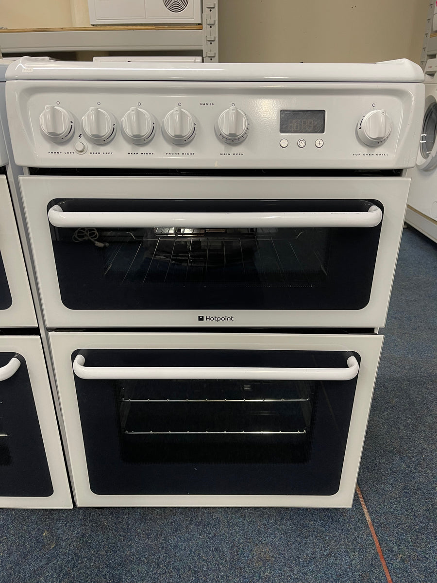 Hotpoint HAG60P 60cm Wide A+ Rated Gas Double Oven Cooker White