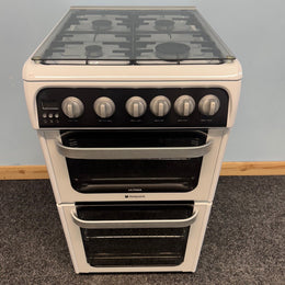 Hotpoint HUG52P Ultima 50cm Double Oven Gas Cooker (Black/White Control Panel)